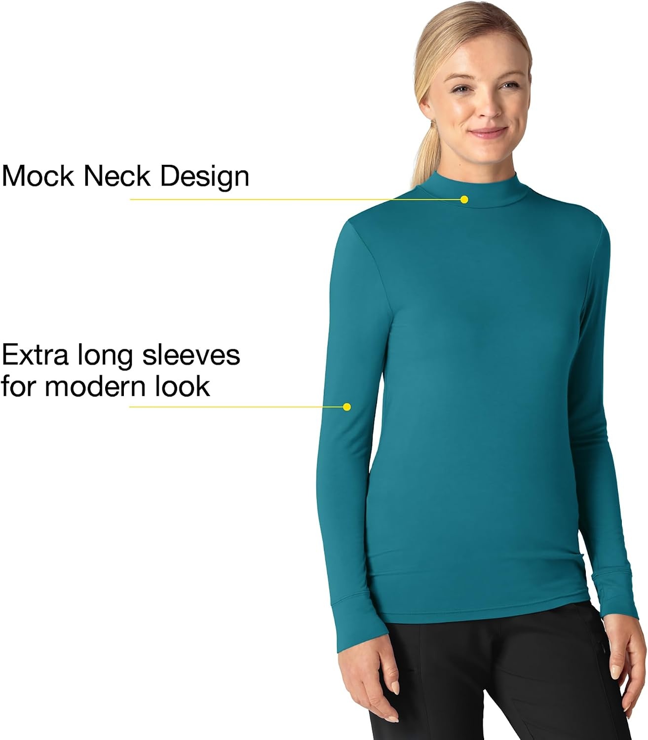Wink Layers Women’s Long Sleeve Mock Neck Silky Tee(Bay Blue)