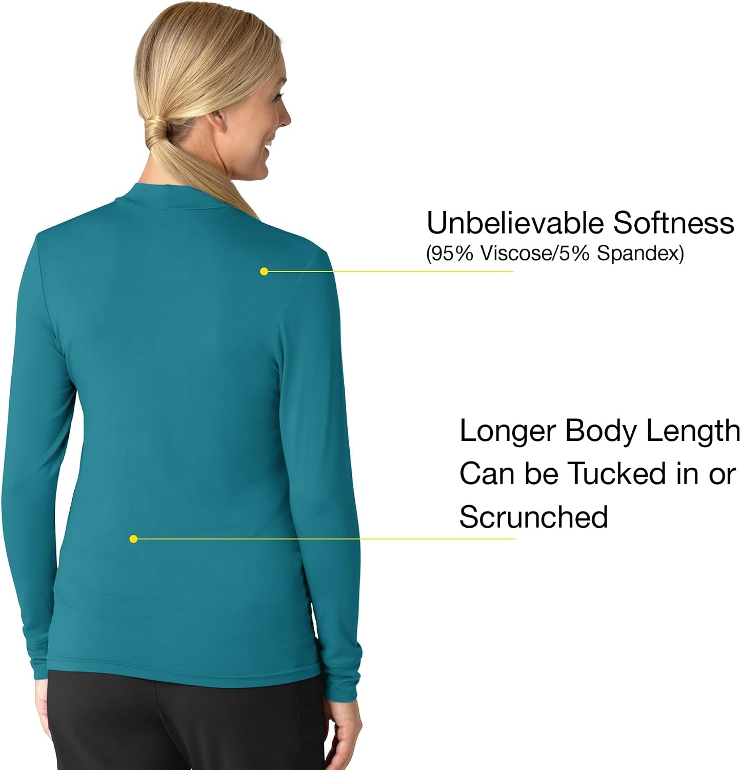 Wink Layers Women’s Long Sleeve Mock Neck Silky Tee(Bay Blue)