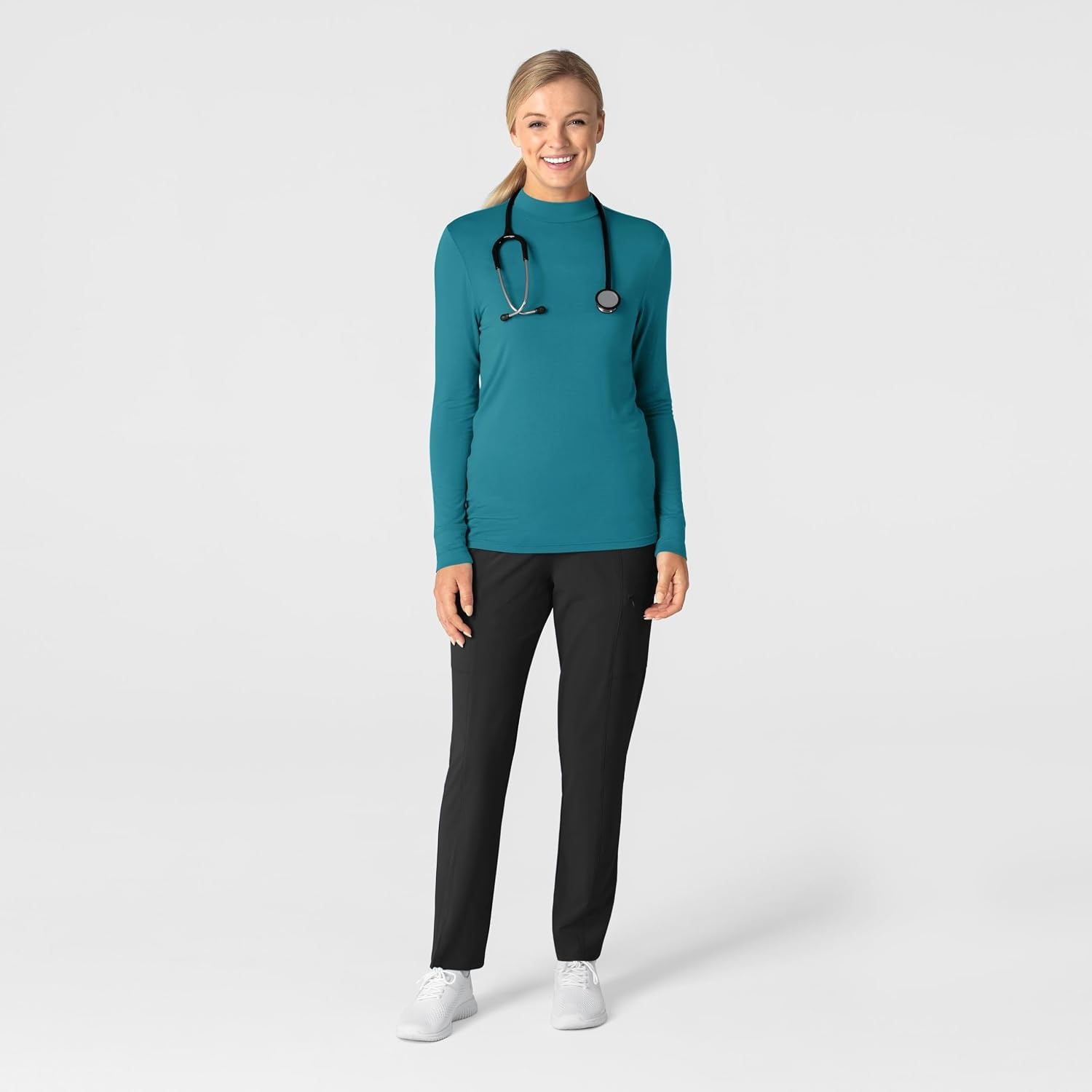 Wink Layers Women’s Long Sleeve Mock Neck Silky Tee(Bay Blue)