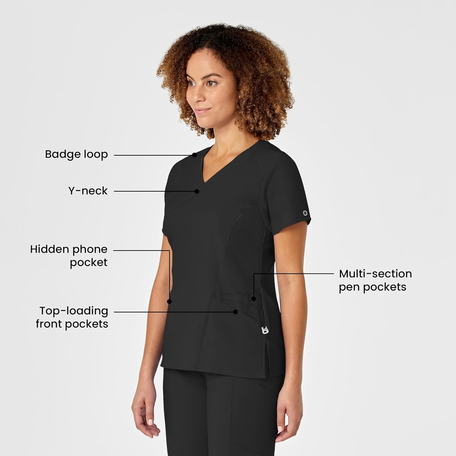 Wink Scrubs for Women, W123, Mock Wrap Tops with 10 Pockets