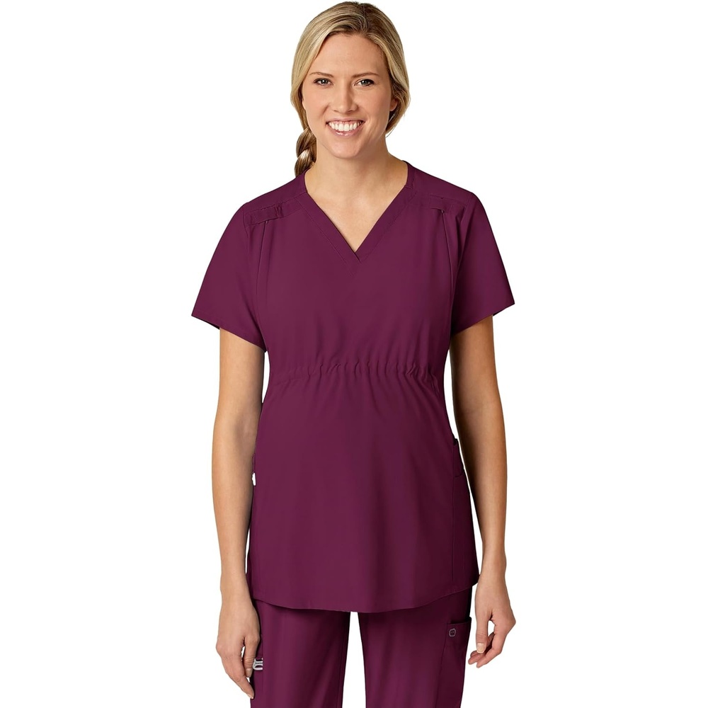 Wink W123 Maternity V-Neck Scrub Top(Wine)