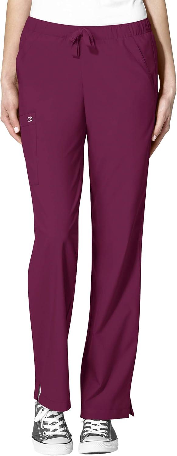WonderWink W123 Women’s Basic V-Neck Top & Drawstring Pant Scrub Set + Badge Reel(Wine)