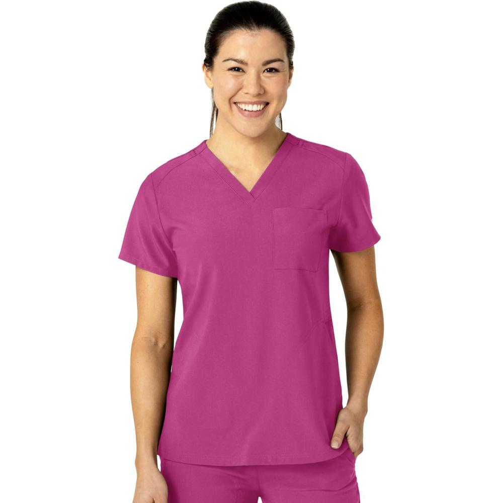 Wink W123 Women’s Flex-n-Reach V-Neck Scrub Top – Raspberry, XS