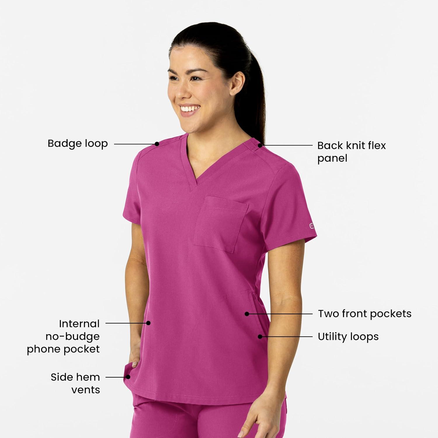 Wink W123 Women’s Flex-n-Reach V-Neck Scrub Top – Raspberry, XS