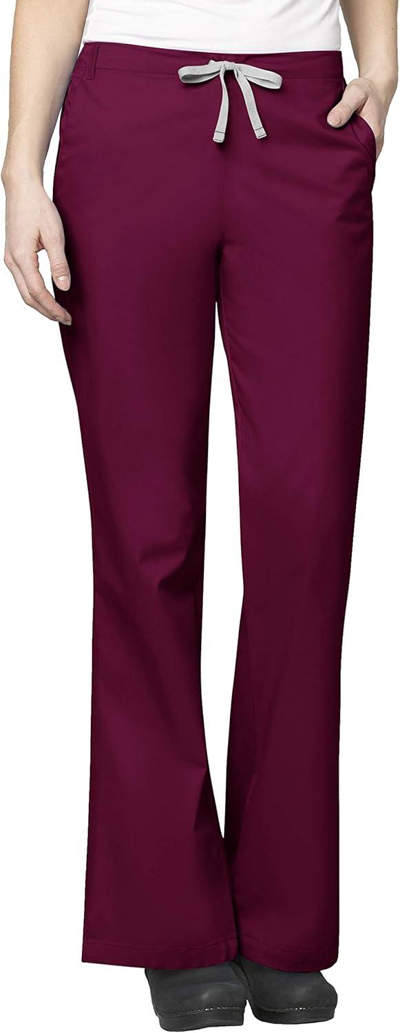 WonderWink WORK Women’s Scrubs Mock Wrap V-Neck Top & Flare Leg Drawstring Pant Scrub Set [XXS – 5XL](Wne)