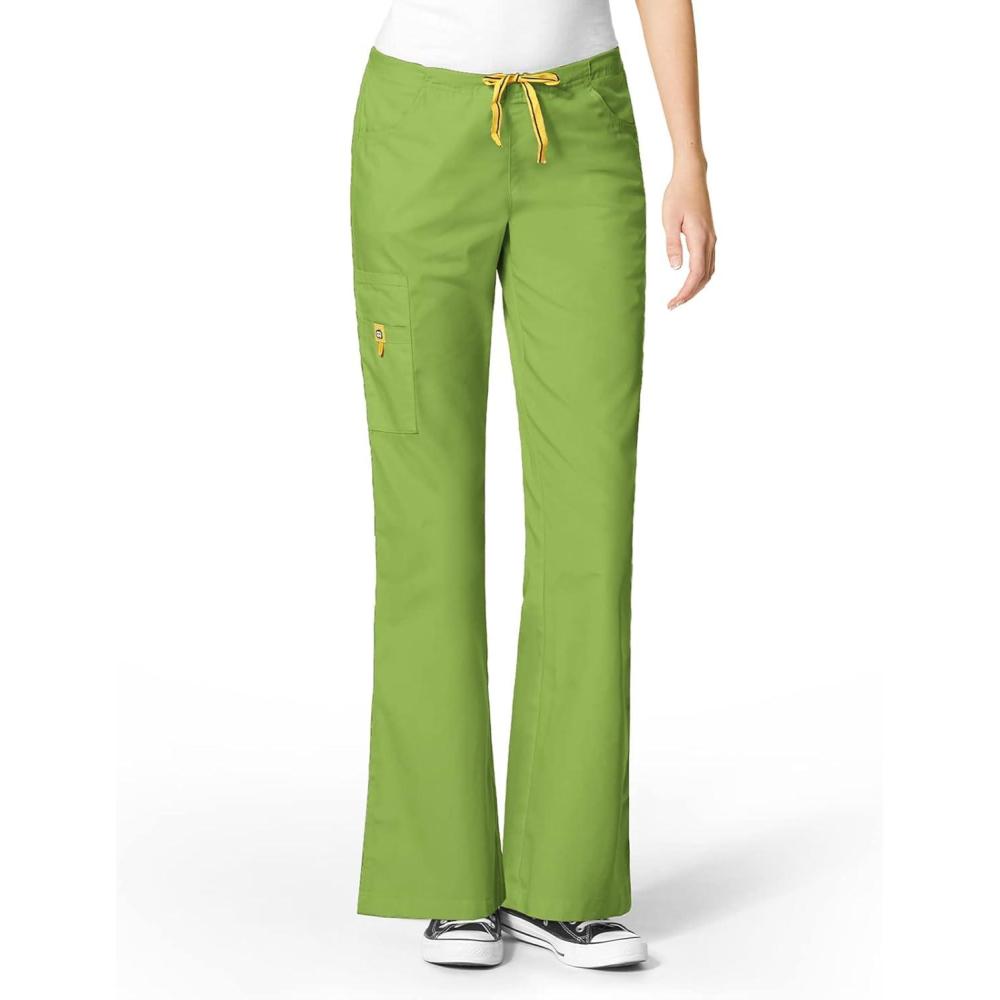WonderWink Women’s Scrubs Romeo Six-Pocket Flare Leg Pant – XS-5XL, 6 Pockets, Elastic Waistband with Convertible Drawstring(Green Apple)