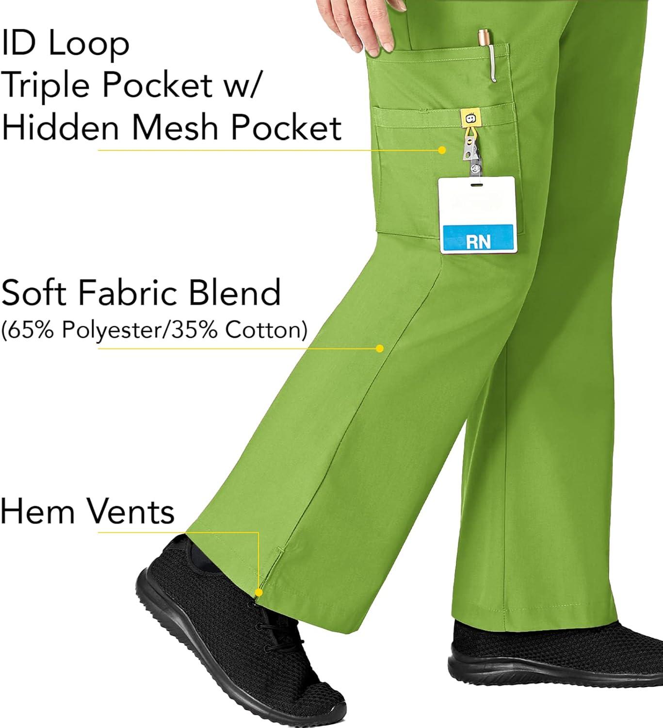 WonderWink Women’s Scrubs Romeo Six-Pocket Flare Leg Pant – XS-5XL, 6 Pockets, Elastic Waistband with Convertible Drawstring(Green Apple)