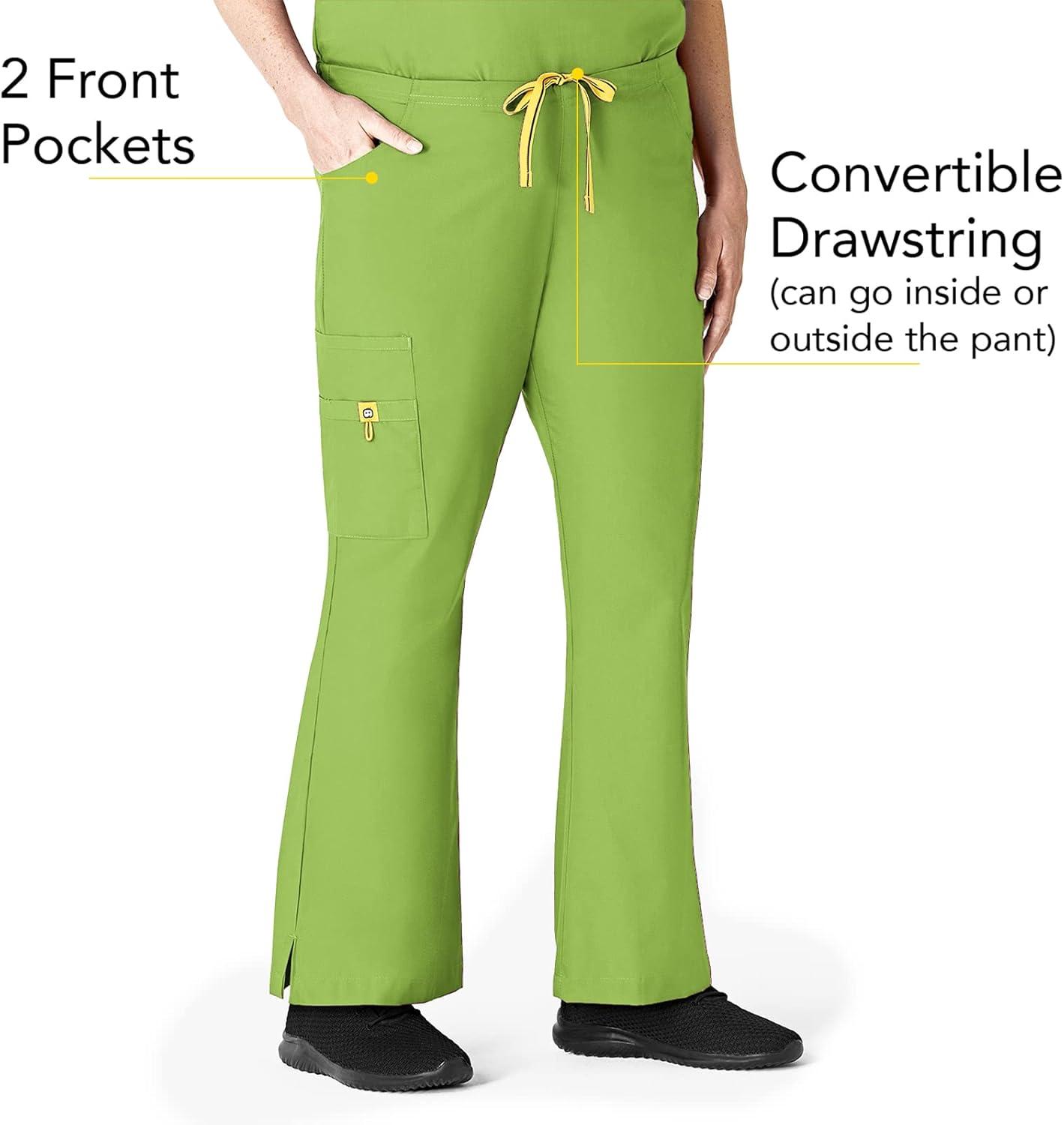 WonderWink Women’s Scrubs Romeo Six-Pocket Flare Leg Pant – XS-5XL, 6 Pockets, Elastic Waistband with Convertible Drawstring(Green Apple)