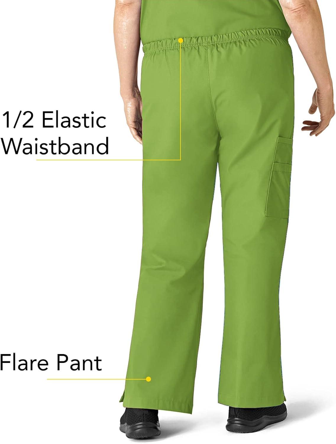 WonderWink Women’s Scrubs Romeo Six-Pocket Flare Leg Pant – XS-5XL, 6 Pockets, Elastic Waistband with Convertible Drawstring(Green Apple)