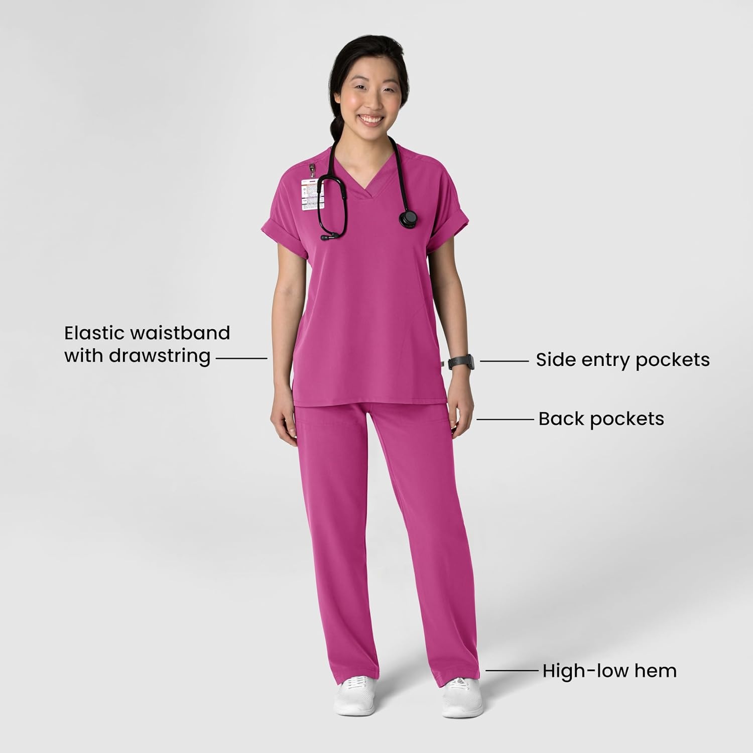 Wink Women’s Women’s Stovepipe High-Low Hem Scrub Pant(Raspberry)
