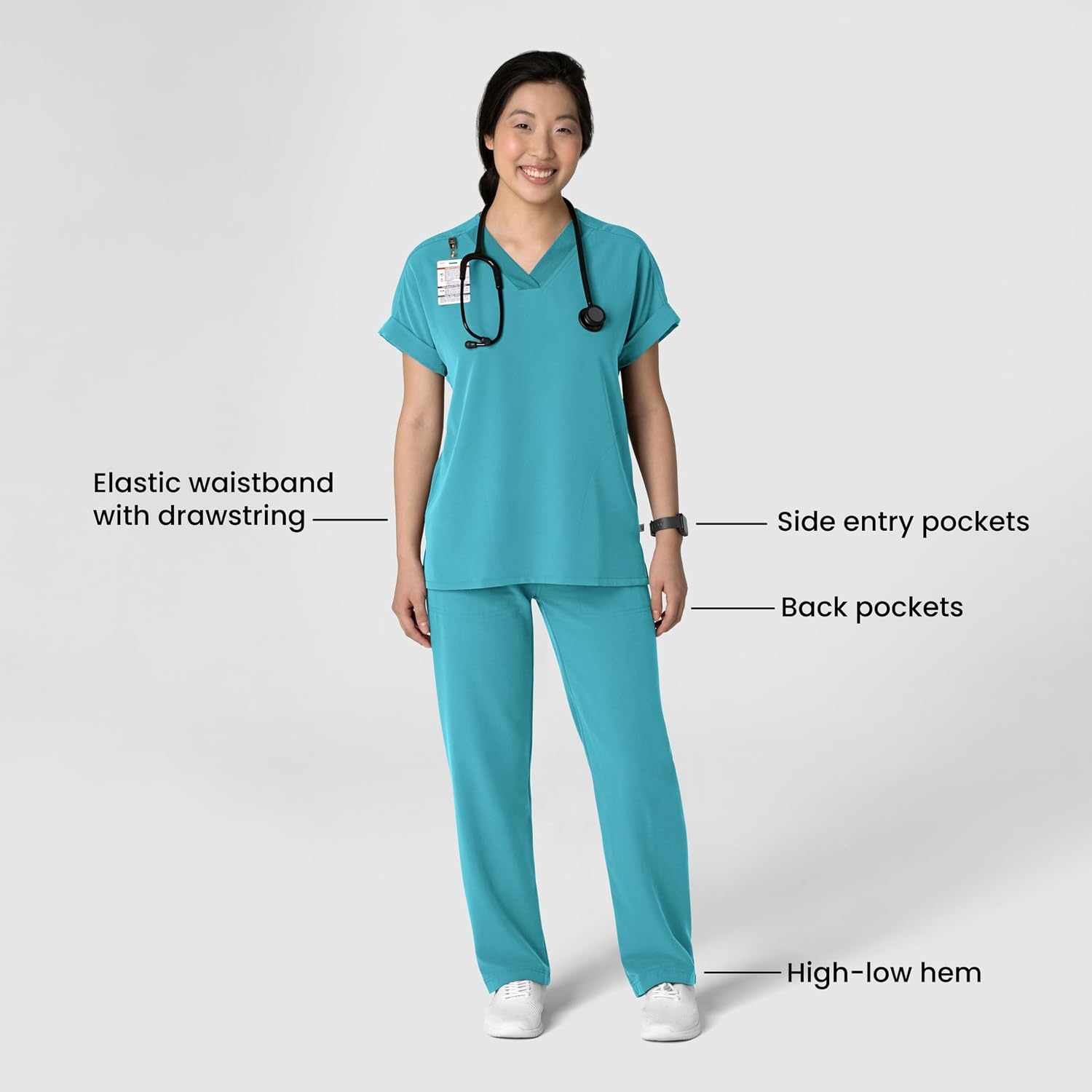 Wink Women’s Women’s Stovepipe High-Low Hem Scrub Pant(Teal Blue)