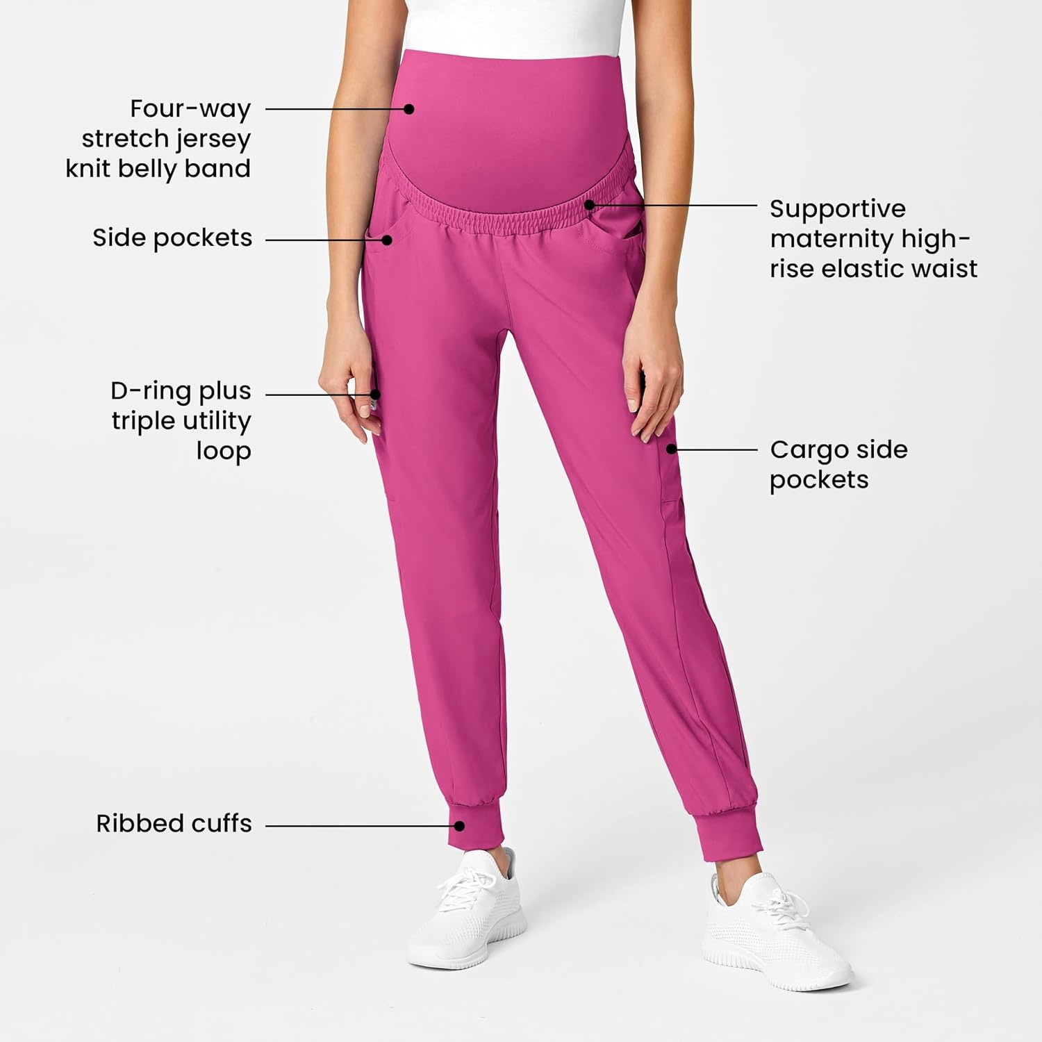 Wink Scrubs for Women, W123, Maternity Joggers Pants with 7 Pockets(Hot Pink)