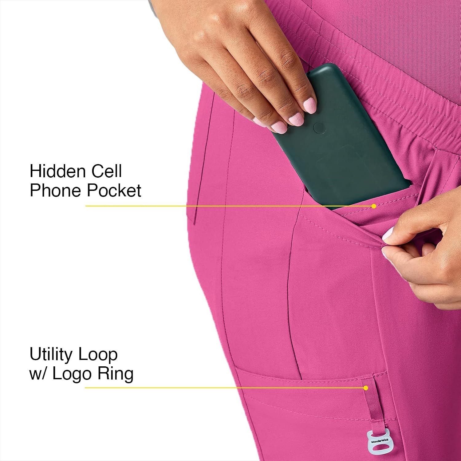 Wink Scrubs for Women, W123, Maternity Joggers Pants with 7 Pockets(Hot Pink)