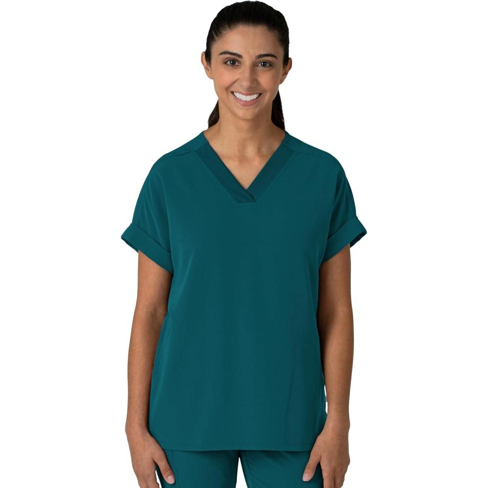 Wink Women’s Women’s Drop Shoulder Boxy Scrub Top(Caribbean)