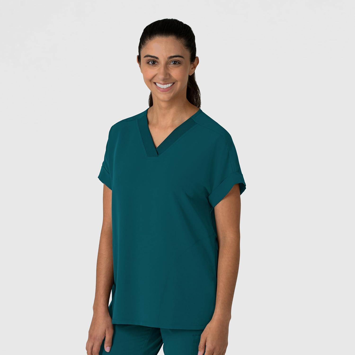 Wink Women’s Women’s Drop Shoulder Boxy Scrub Top(Caribbean)