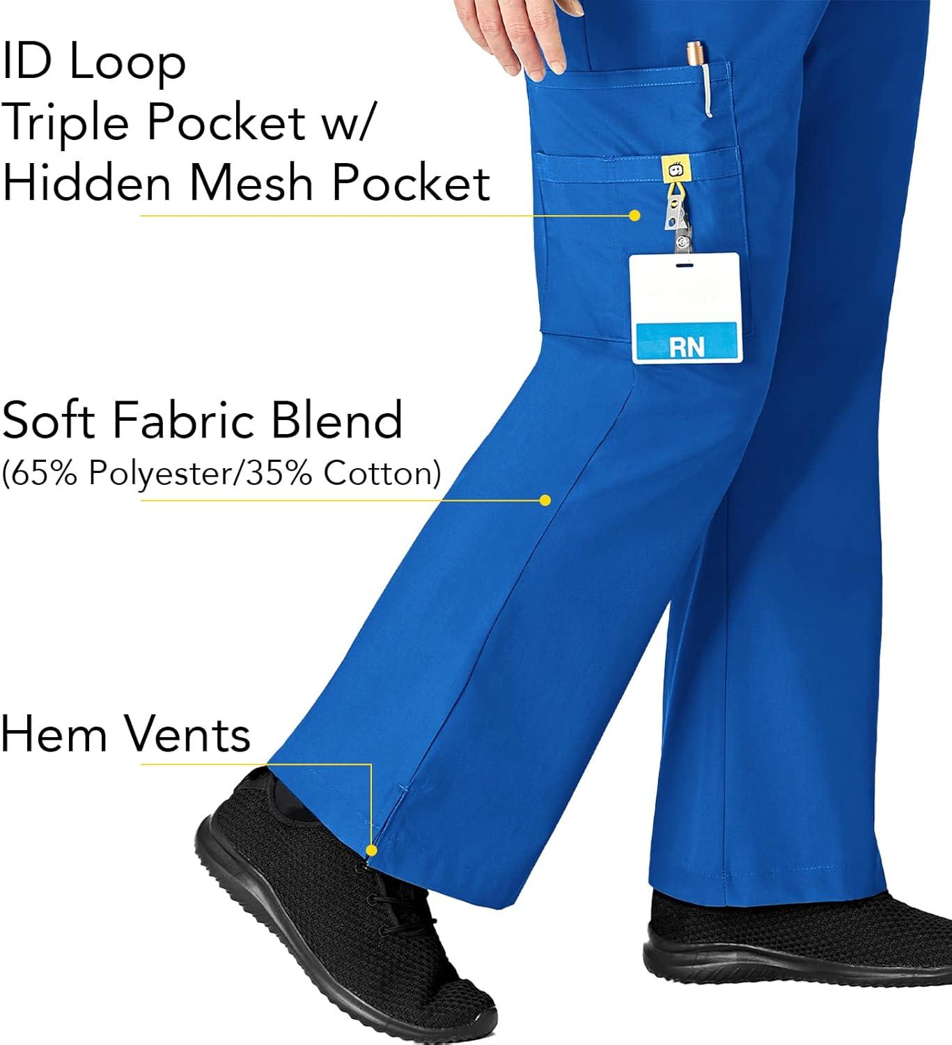 WonderWink Women’s Scrubs Romeo Six-Pocket Flare Leg Pant – XS-5XL, 6 Pockets, Elastic Waistband with Convertible Drawstring(Royal)