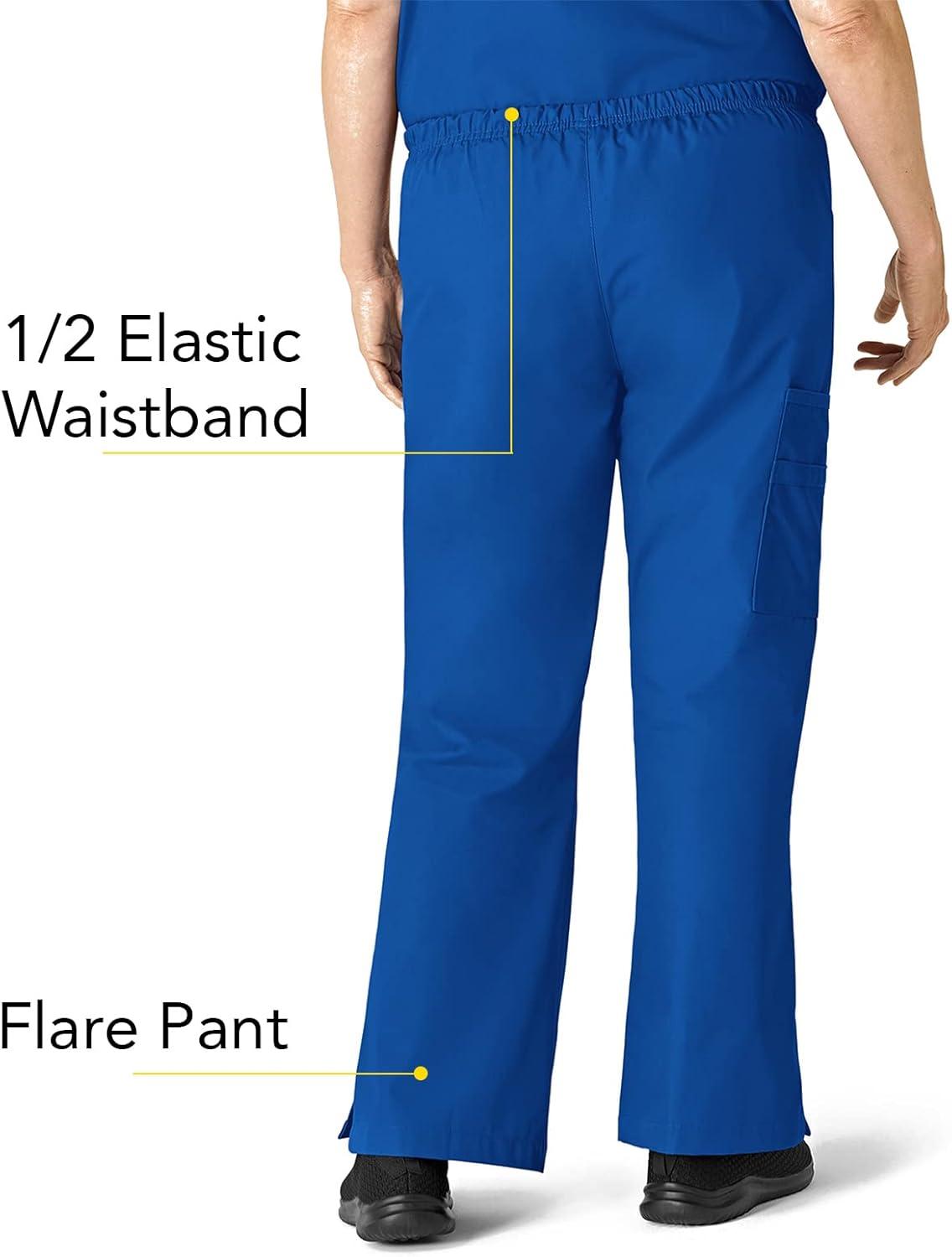 WonderWink Women’s Scrubs Romeo Six-Pocket Flare Leg Pant – XS-5XL, 6 Pockets, Elastic Waistband with Convertible Drawstring(Royal)