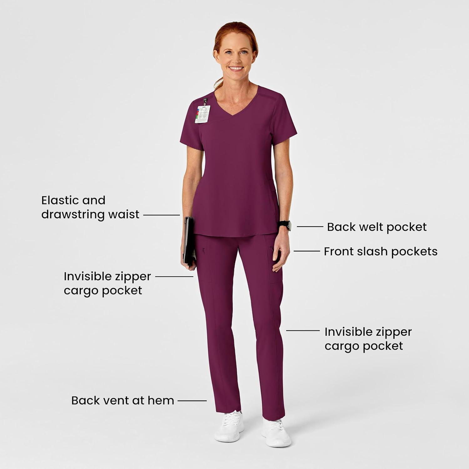 Wink Scrubs for Women, Renew, High-Waist Slim-Leg Pants with Drawstring and 5 Pockets(Wine)