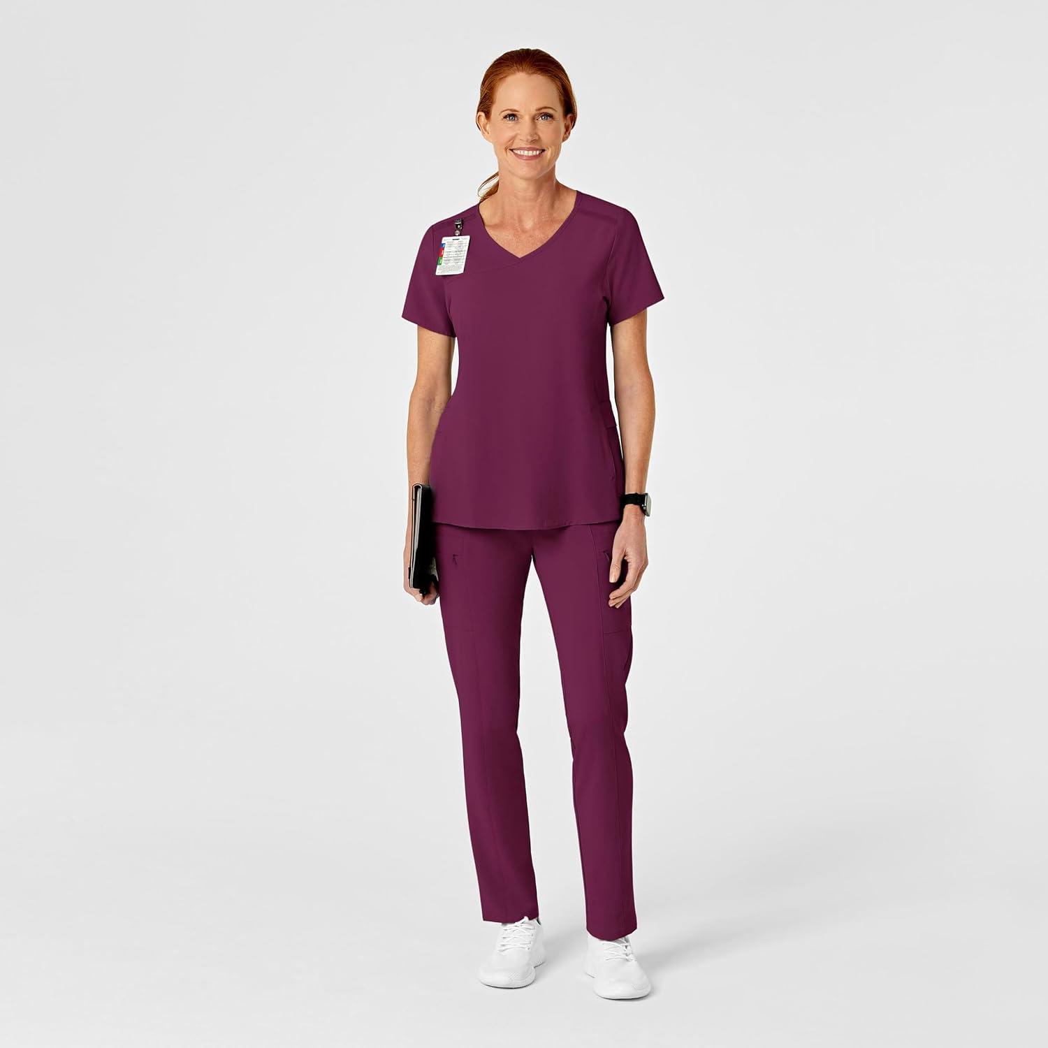 Wink Scrubs for Women, Renew, High-Waist Slim-Leg Pants with Drawstring and 5 Pockets(Wine)