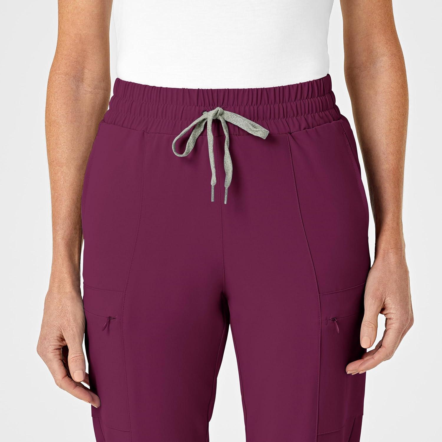 Wink Scrubs for Women, Renew, High-Waist Slim-Leg Pants with Drawstring and 5 Pockets(Wine)