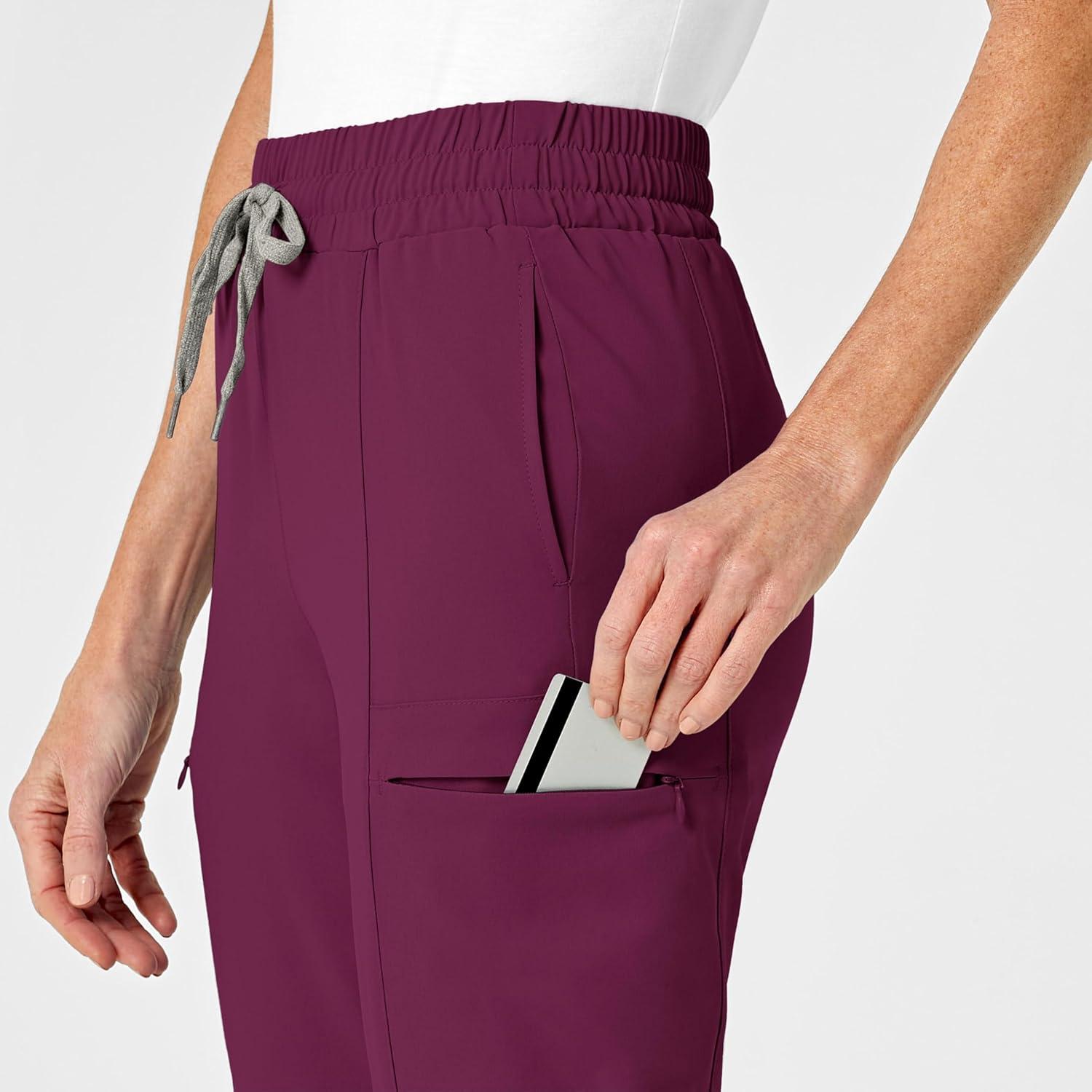 Wink Scrubs for Women, Renew, High-Waist Slim-Leg Pants with Drawstring and 5 Pockets(Wine)