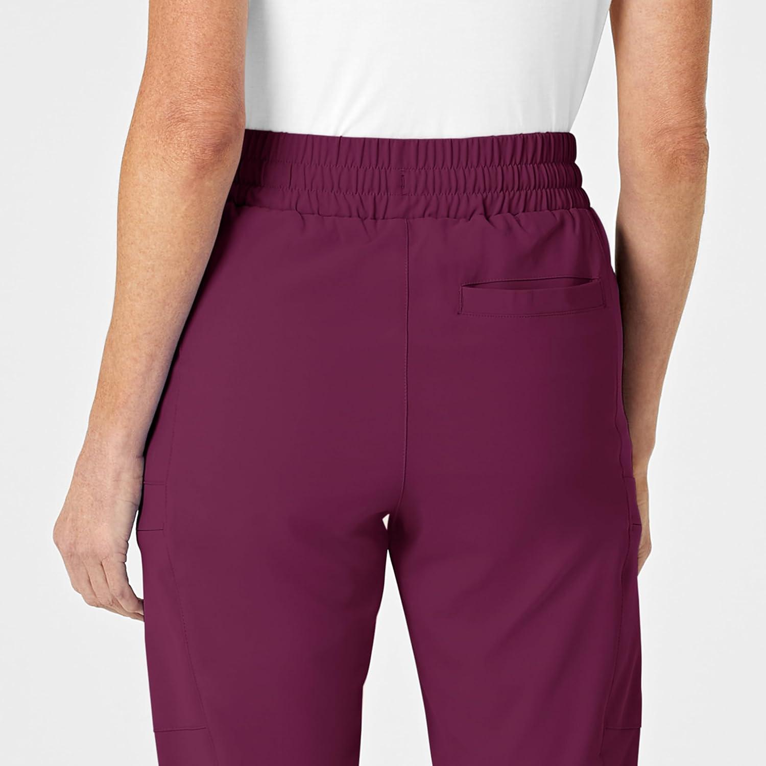 Wink Scrubs for Women, Renew, High-Waist Slim-Leg Pants with Drawstring and 5 Pockets(Wine)