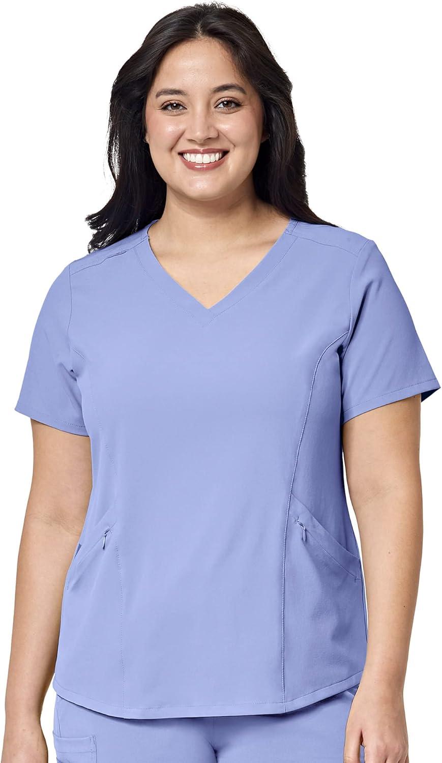WonderWink RENEW Women’s V-Neck Top & Women’s Jogger Pant Scrub Set + Badge Reel(Ceil Blue)