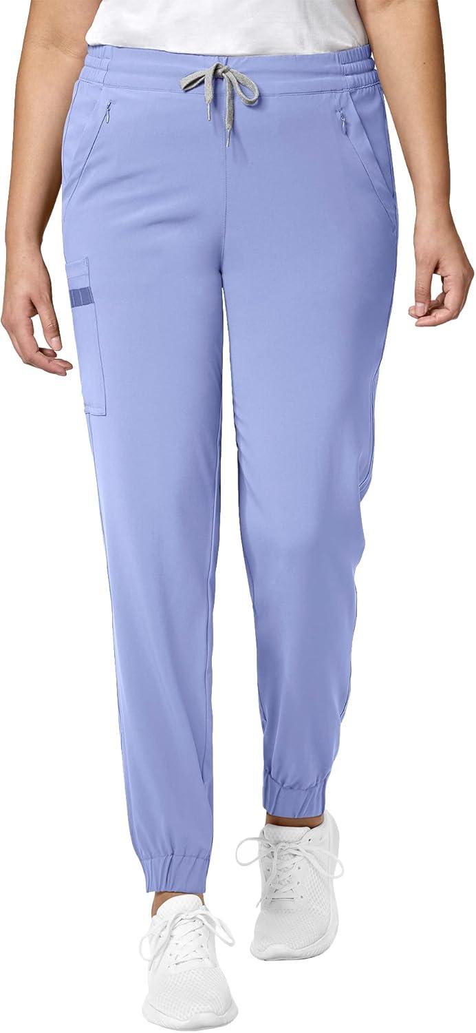 WonderWink RENEW Women’s V-Neck Top & Women’s Jogger Pant Scrub Set + Badge Reel(Ceil Blue)