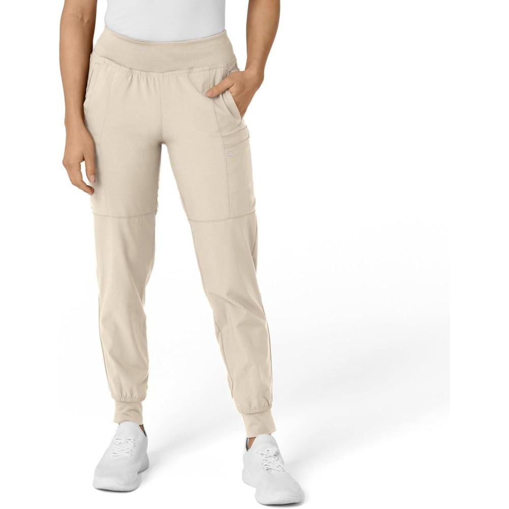 W123 Women’s Comfort Waist Cargo Jogger Scrub Pant(Khaki)