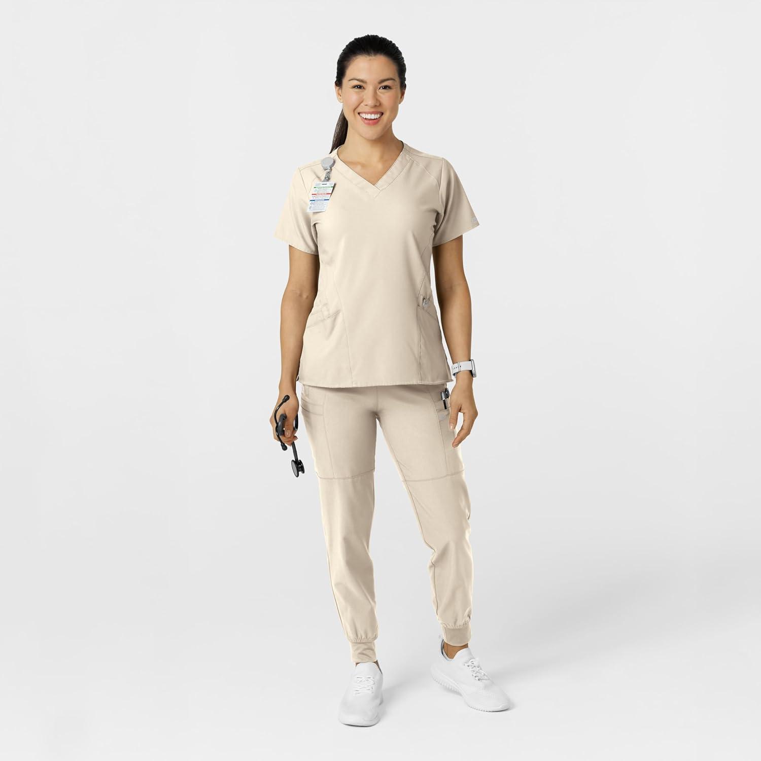 W123 Women’s Comfort Waist Cargo Jogger Scrub Pant(Khaki)