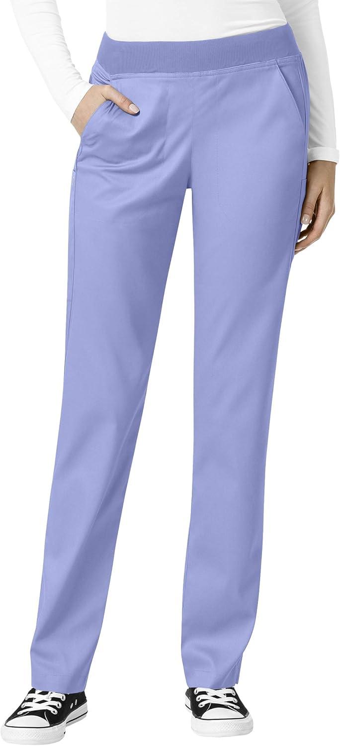 WonderWink PRO Women’s 4 Pocket Wrap Top & Knit Waist Cargo Pant Scrub Set + Badge Reel(Ceil Blue)