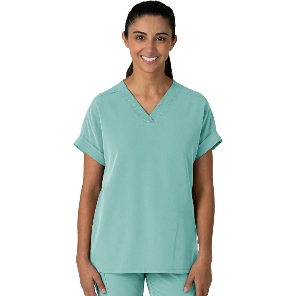 Wink Women’s Women’s Drop Shoulder Boxy Scrub Top(Turquoise)