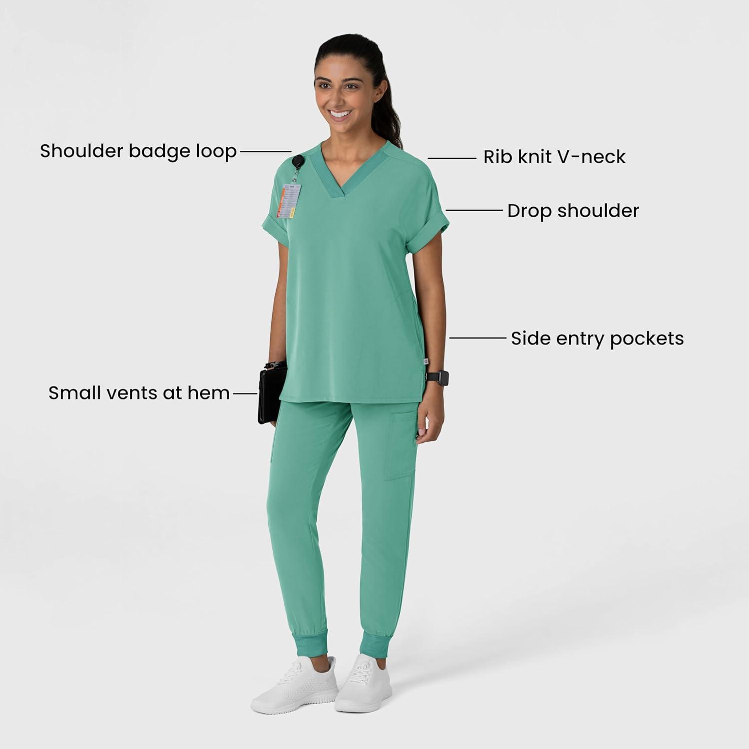 Wink Women’s Women’s Drop Shoulder Boxy Scrub Top(Turquoise)