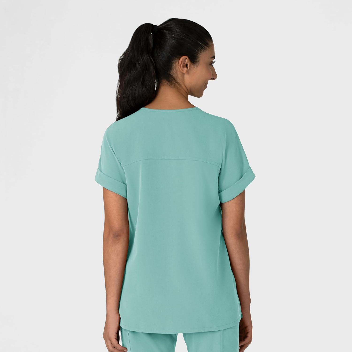 Wink Women’s Women’s Drop Shoulder Boxy Scrub Top(Turquoise)