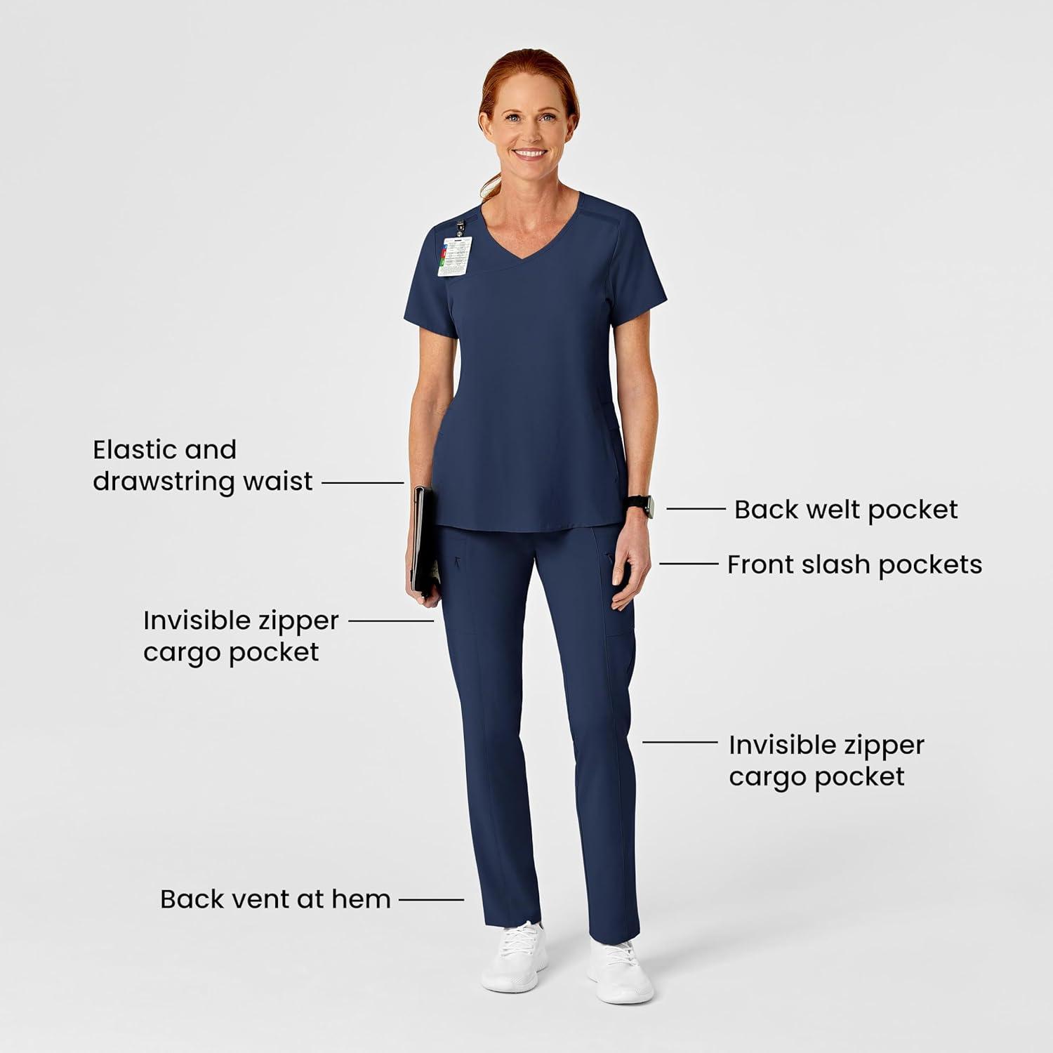 Wink Scrubs for Women, Renew, High-Waist Slim-Leg Pants with Drawstring and 5 Pockets(Navy)