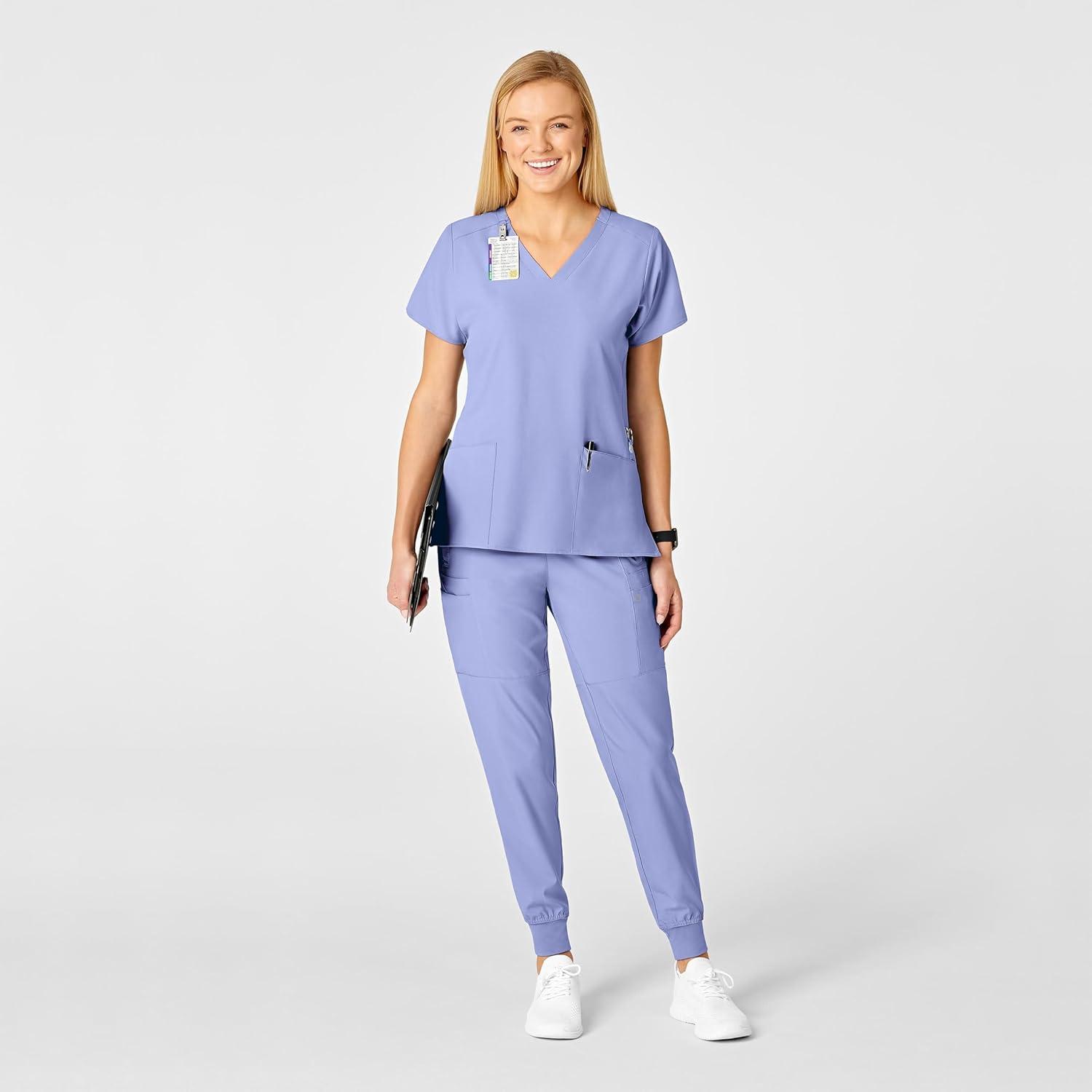 WonderWink W123 Women’s Flex Back Stylized V-Neck Scrub Top, Ceil Blue, XXS