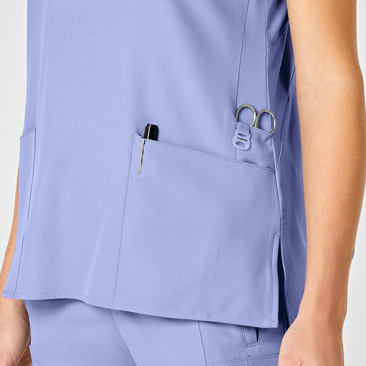 WonderWink W123 Women’s Flex Back Stylized V-Neck Scrub Top, Ceil Blue, XXS