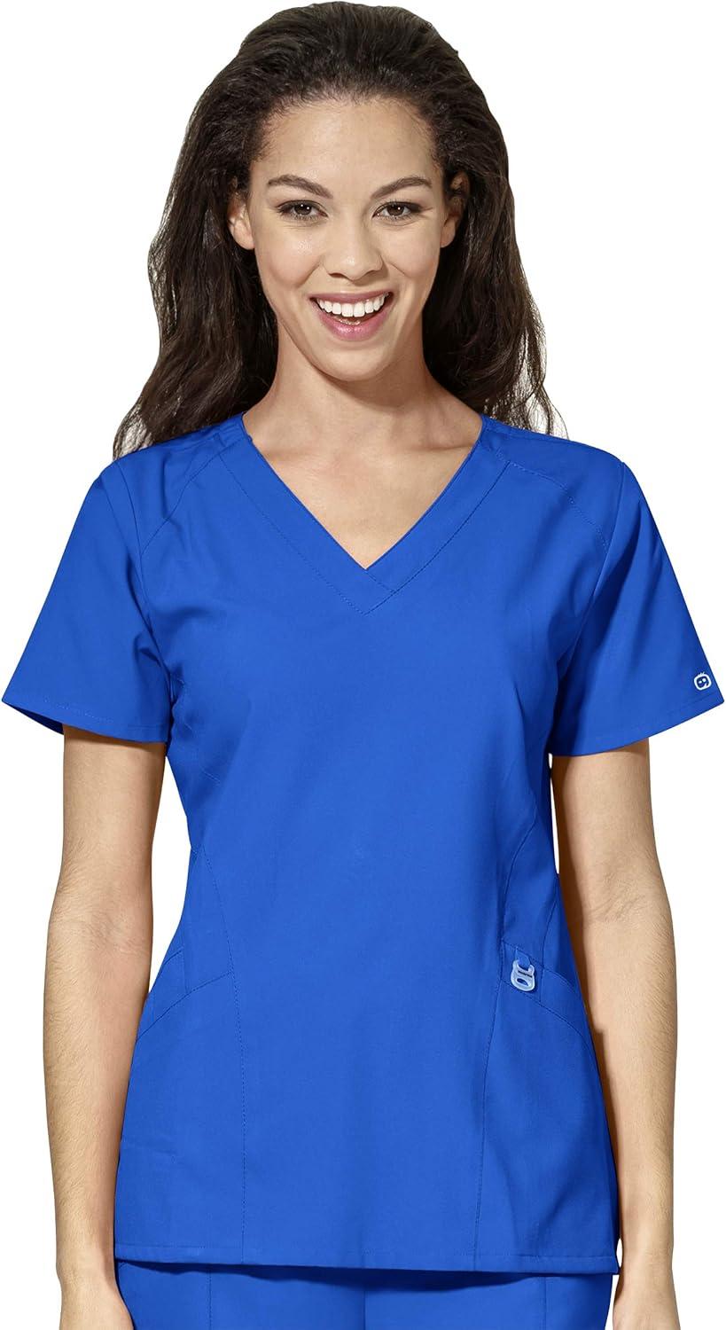 WonderWink W123 Women’s Stylized V-neck Top & Flat Front Double Cargo Pant Scrub Set + Badge Reel(Royal)