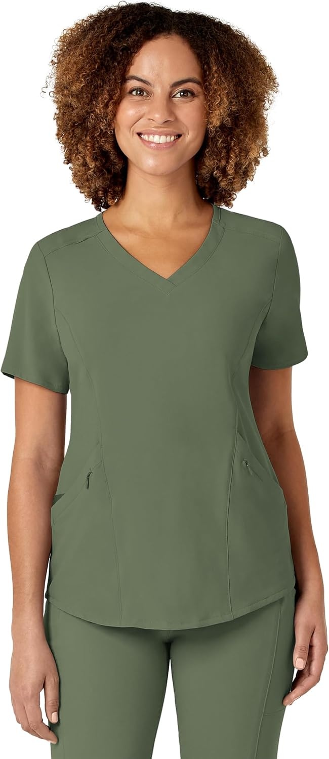 WonderWink womens Renew Women’s V-neck Top Medical Scrubs, Olive, Large US