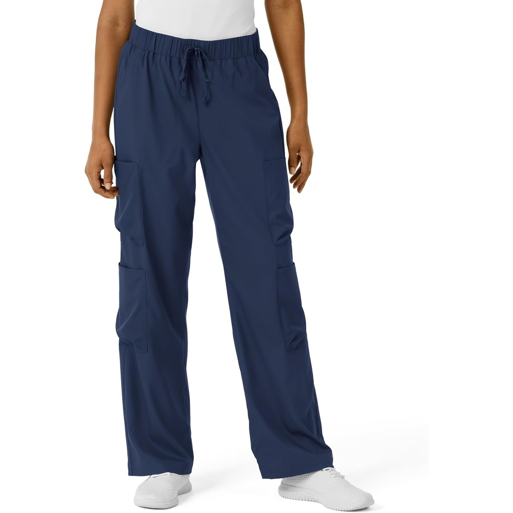 Wink Scrubs for Women, Boundless, Classic Wide Leg Cargo Pants with Full Drawstring and 8 Pockets(Navy)