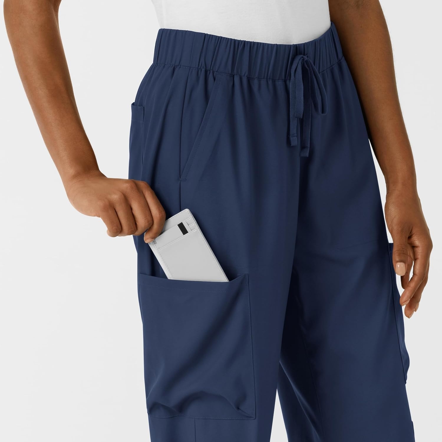 Wink Scrubs for Women, Boundless, Classic Wide Leg Cargo Pants with Full Drawstring and 8 Pockets(Navy)