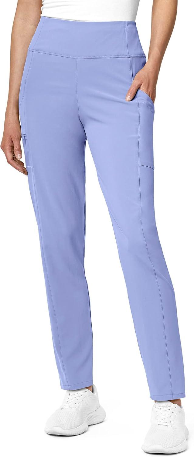 WonderWink RENEW Women’s V-Neck Top & Women’s High Waist Power Pant Scrub Set + Badge Reel(Ceil Blue)