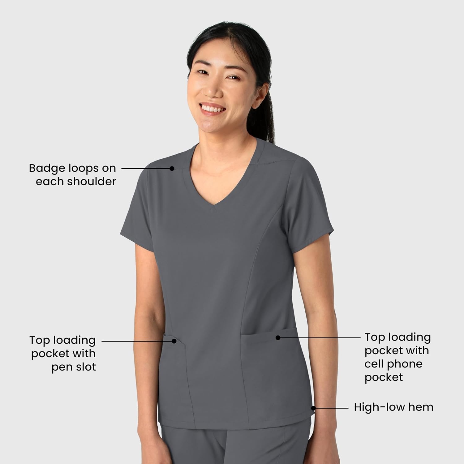 Wink Boundless Women’s 2-Pocket V-Neck Scrub Top(Pewter)