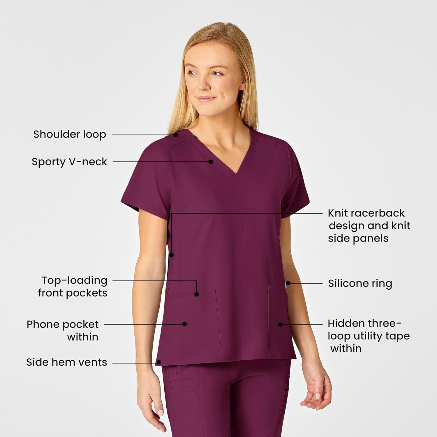 WonderWink womens Flex Back V-neck Top Medical Scrubs, Wine, XX-Small US