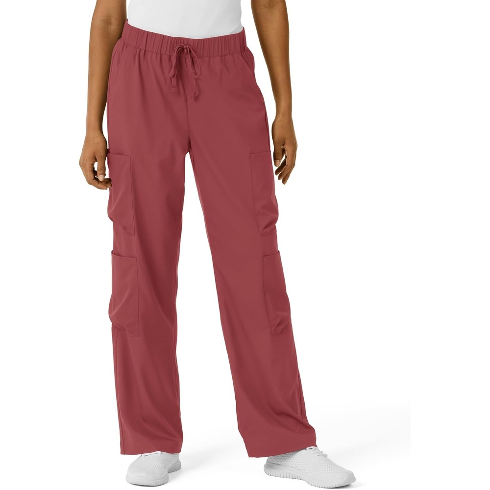 Wink Scrubs for Women, Boundless, Classic Wide Leg Cargo Pants with Full Drawstring and 8 Pockets(Ruby)