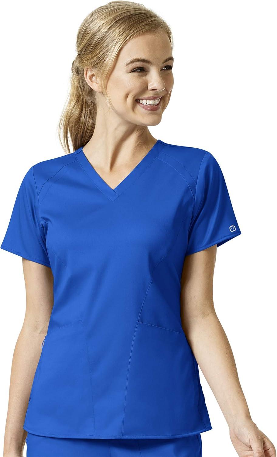 WonderWink Pro Women’s 4 Pocket V-Neck Top & Moderate Flare Leg Cargo Pant Scrub Set + Badge Reel(Royal)