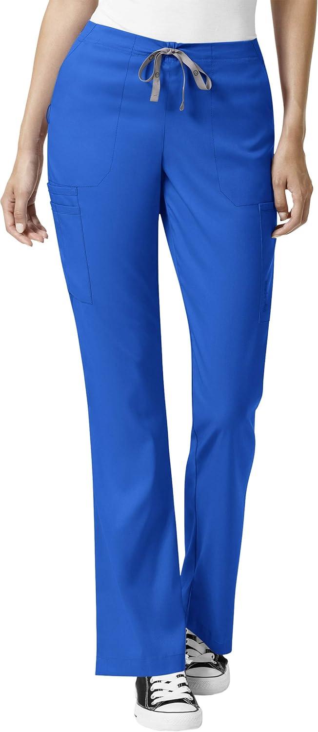 WonderWink Pro Women’s 4 Pocket V-Neck Top & Moderate Flare Leg Cargo Pant Scrub Set + Badge Reel(Royal)
