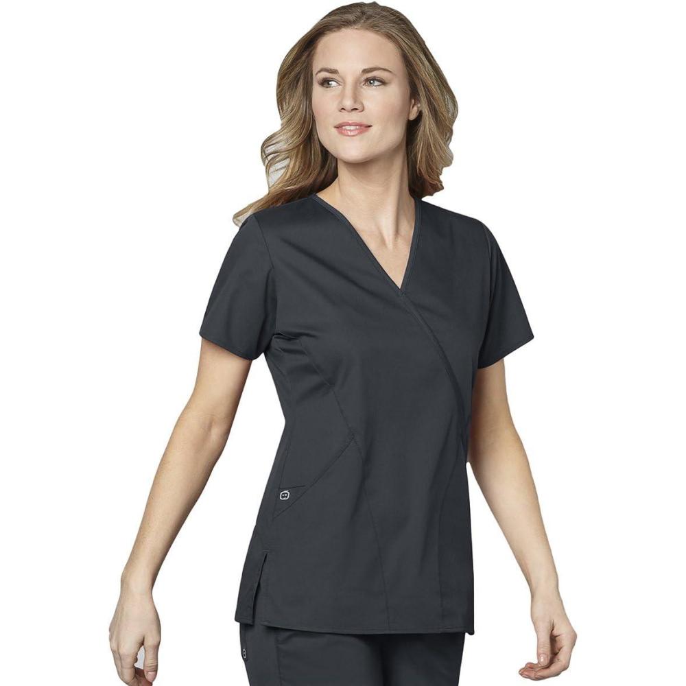 WonderWink womens Wonderwork Women’s Mock Wrap Top (Size 2x-5x) medical scrubs shirts, Pewter, 3X-Large US