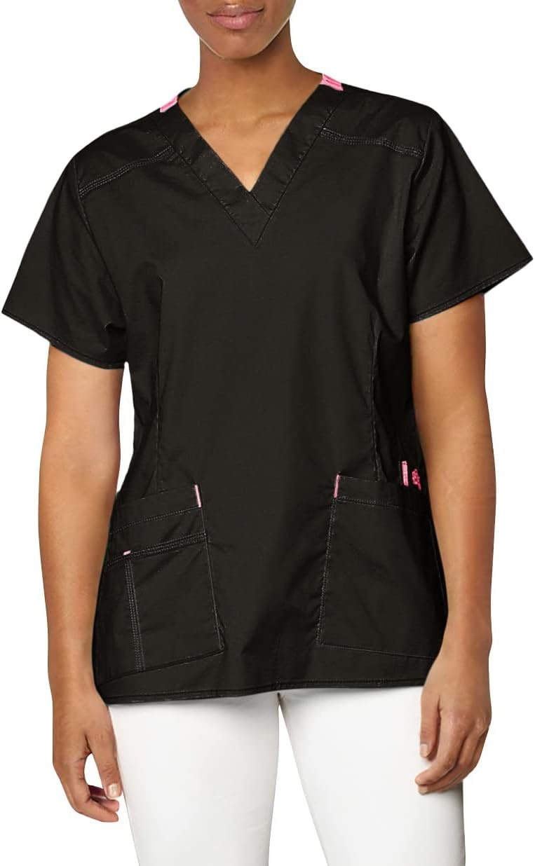 WonderWink Women’s Wonderflex Verity Scrub Top, Black, X-Small