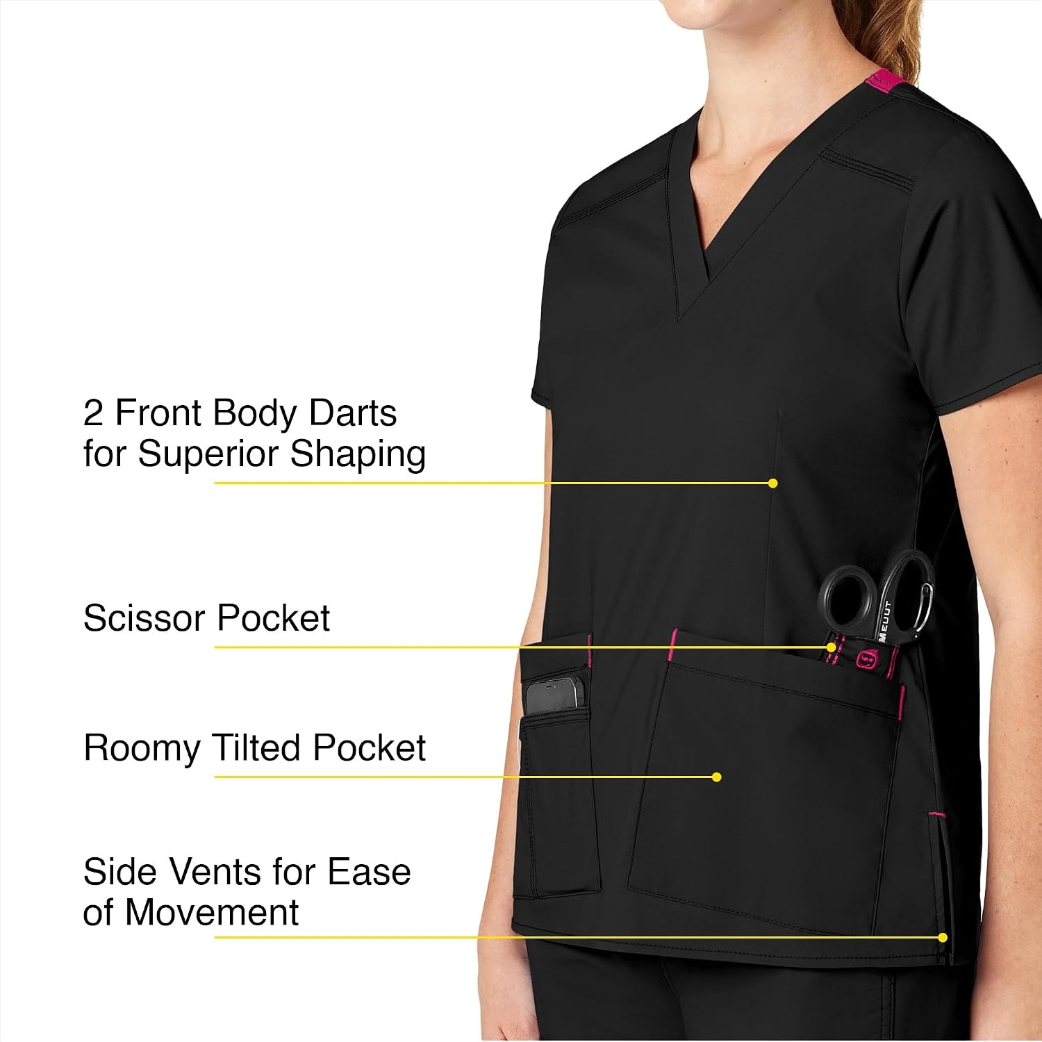 WonderWink Women’s Wonderflex Verity Scrub Top, Black, X-Small